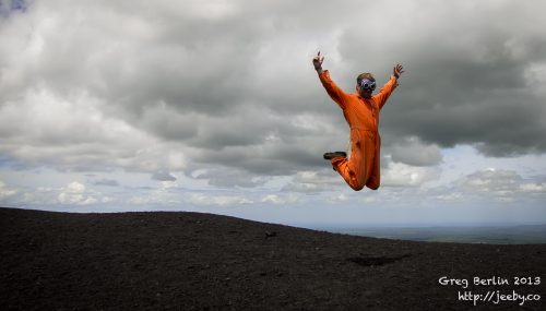 Volcano boarding jump, Nicaragua